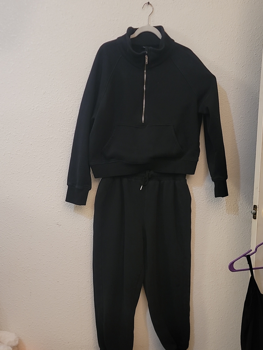 Women's Black Half-Zip Sweatshirt & Drawstring Joggers Set